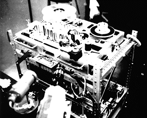 Sony's first PCM digital audio recorder, the X-12DTC, used a 56-channel fixed head. Shown here is the tape transport mechanism during its development stages.